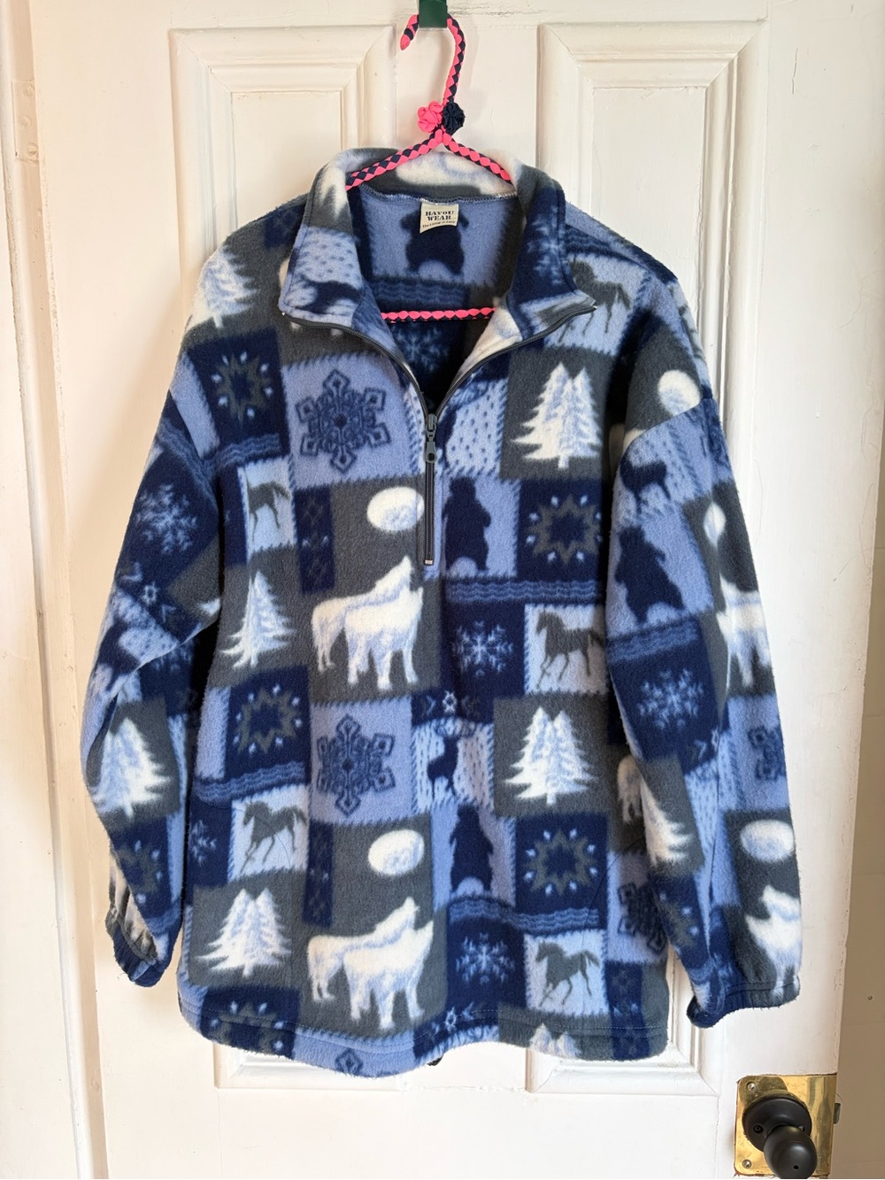 Vintage Winter Themed Cozy Pull Over Quarter Zip Fleece